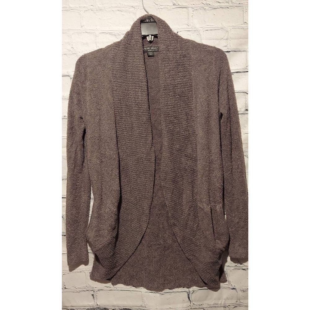 Barefoot Dreams Bamboo Chic Lite Womens S/M Open Front Cardigan Gray Pockets